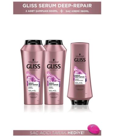 Gliss Serum Deep Repair Shampoo 500 Ml X 2 Pieces + Hair Conditioner 360 Ml + Hair Opening Comb
