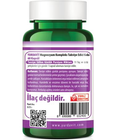 Yurdavit Magnesium Complex 60 Tablets- Bisglycinate + Citrate + Malate + L-Threonate + & Taurate + & Vitamin B6 - Buy Online on GoSupps.com