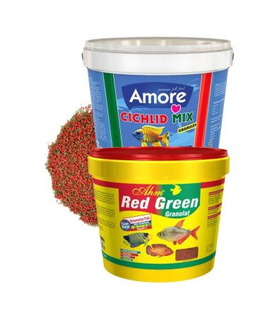 AMORE Cichlid Mix Granules And Red Green 3 3 Kg Carnivorous Cichlid Protein And Herbal Algae Bucket Fish Food Ahm