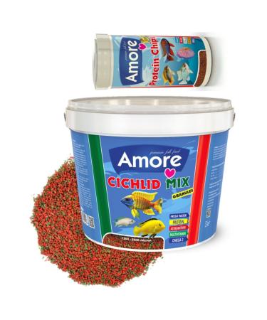 AMORE Cichlid Mix 3 Kg Bucket + Protein Pro Chips 250ml Box Aquarium Fish Food