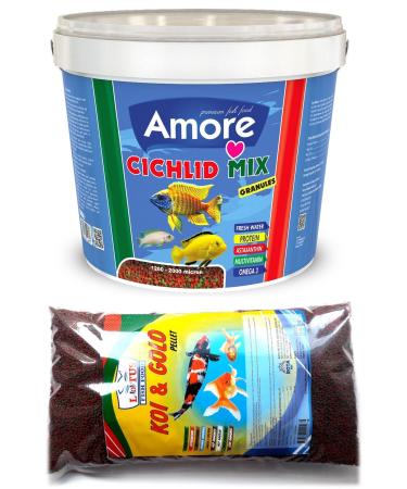 AMORE Malawi Cichlid Mix Granules 3kg Bucket Lotus Koi Gold Fish Mix Pellet 860gr Bag Goldfish Food