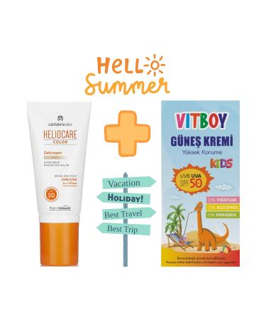 Heliocare Color Spf 50 Gelcream Light Sun Cream 50 Ml - Vitboy Spf 50+ Kids Sun Cream 75 Ml