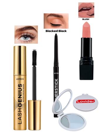 Avon Lash Genius Mascara + Black Eyeliner + Blush Matte Lipstick + Lovider Pocket Mirror
