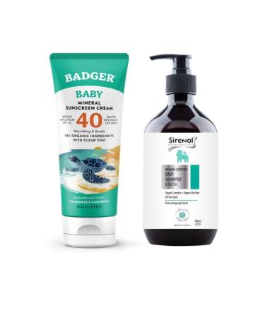 Sirenol Badger Baby Sunscreen Spf40 and Organic Baby Shampoo Set