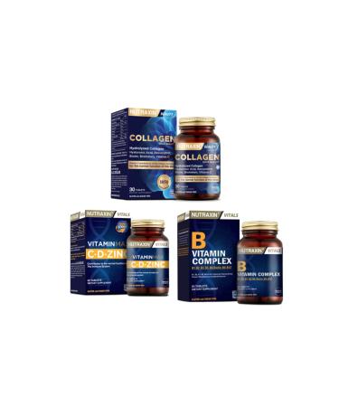 Nutraxin Hydrolyzed Collagen Hyaluronic Acid 30 Tablets + Vitamin Max (c d Zinc) 60 Tablets + Vitamin B 60 Tablets