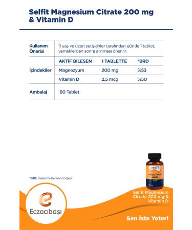 Selfit Magnesium Citrate 200 Mg & Vitamin D 60 Tablets - Buy Online on GoSupps.com