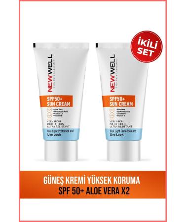 New Well Sun Cream High Protection Spf 50+ Aloe Vera and Vitamin E 2 X 50ml