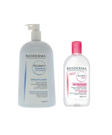 Bioderma Atoderm Intensive Foaming Gel 1 liter Sensibio H2o Face and Make-up Cleansing Water 500 ml
