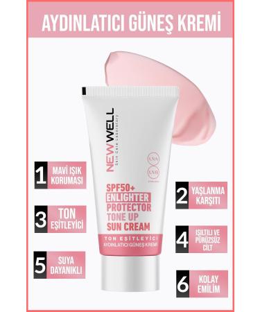 New Well HIGH PROTECTION SPF+50 BRIGHTENING PINK FACE SUN CREAM FOR ALL SKIN 50 Ml. T