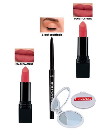 Avon Peach Flatters Matte Lipstick x 2 + Black Eyeliner + Lovider Pocket Mirror