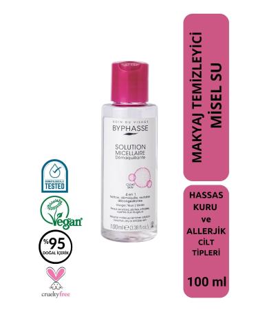 BYPHASSE Micellar Face and Make-Up Remover Micellar Water Dry Sensitive and Allergy Prone Skin 100ml