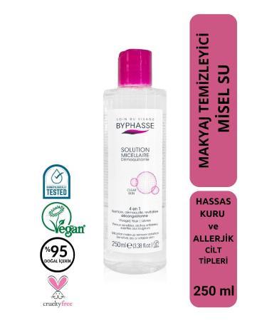 BYPHASSE Micellar Face and Make-Up Remover Micellar Water Dry Sensitive and Allergy Prone Skin 250ml