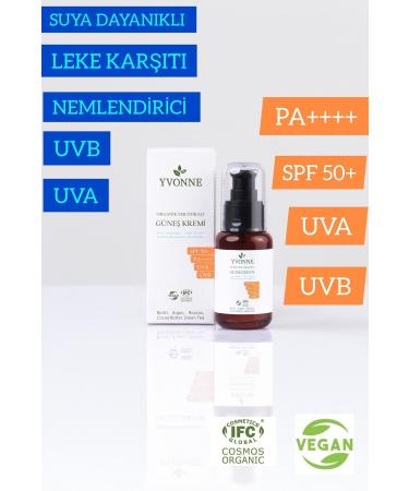 YVONNE Organic Certified Sunscreen 50 SPF PA++++ UVA/UVB ANTI-SPOT