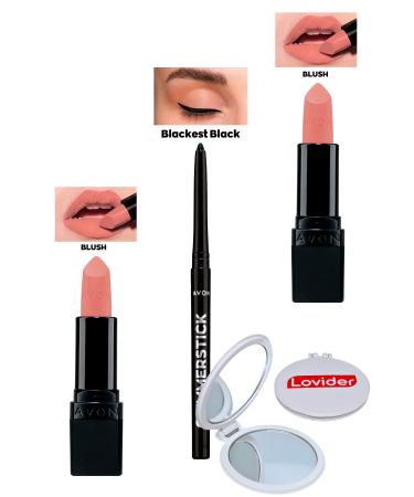 Avon Blush Matte Lipstick x 2 + Black Eyeliner + Lovider Pocket Mirror