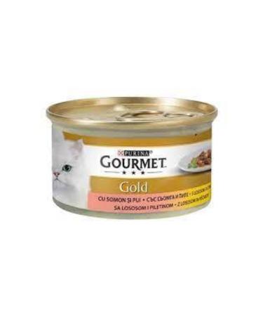 Gourmet Purina Adult Cat Food with Piece Meat Salmon and Chicken 85 Gr