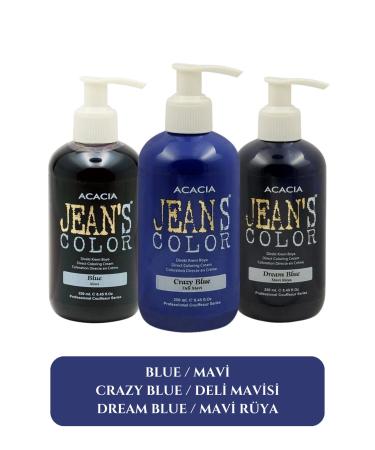 jeans color Ammonia Free Blue + Crazy Blue + Blue Dream Color Hair Dye Set 250 ML