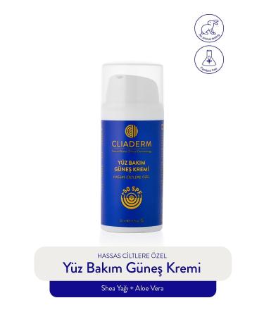 Cliaderm Natural Based Clinical Dermatology High Protection Moisturizing Anti-Spot Spf 50 Face Sun Cream 30 ml (SHEA BUTTER & ALOE VERA)