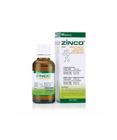 Berko Zinco Dropper Bottle Supplementary Food Containing Herbal Oils and Zinc 30 ml