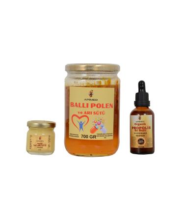 APIMED HONEY POLLEN AND ROYAL JELLY(700GR) AND PROPOLIS WATER BASED(20ML) AND ROYAL JELLY(40GR)