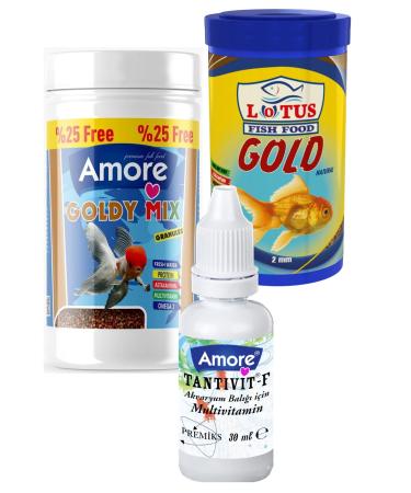 AMORE Goldy Mix Granules and Gold Naturel 125ml + 100ml Japanese Fish Food and Vitamin