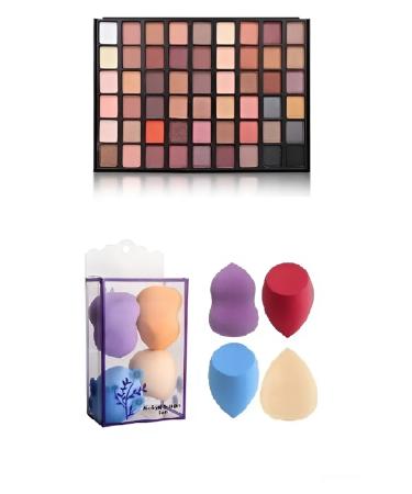 SHILOX 54 Pearlescent Matte Eyeshadow Palette + 4 Professional Boxed Makeup Sponge Set