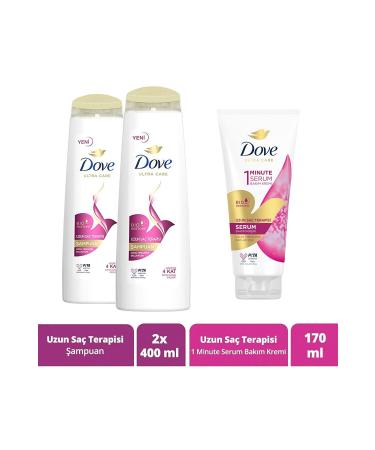 Dove Ultra Care Hair Care Shampoo Long Hair Therapy 400 ml X2 1 Minute Serum Care Conditioner 170 ml