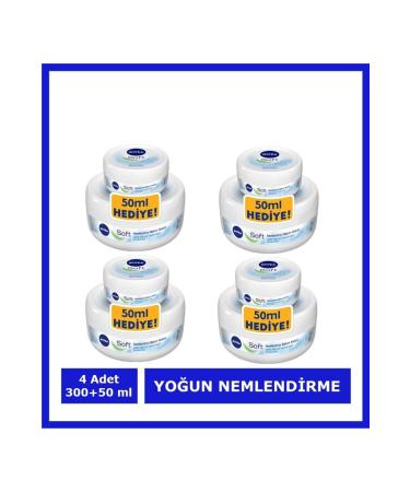 NIVEA Moisturizing Soft Care Cream Hand Face Body Nourishing Jojoba Oil Vitamin E 300 + 50 ml 4 PIECES