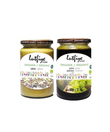 LUTFIYE Organic Tahini 460 Gr / Lutfiye Organic Grape Molasses 600 Gr