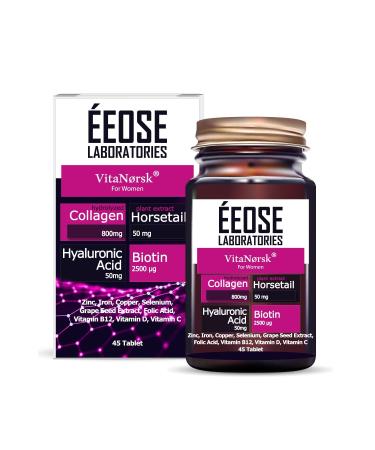 Eeose Collagen Tablet (Collagen + Hyaluronic Acid + Horsetail + Biotin + Vitamin C) 45 Tablets