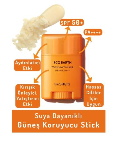 The Saem Waterproof Sunscreen Stick 17 gr - Eco Earth Waterproof Sun Stick SPF50+ and PA++++