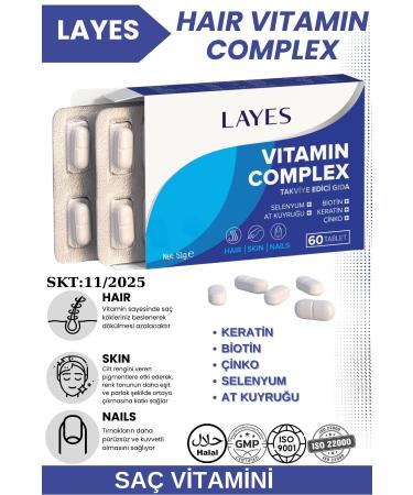 Layes Hair Vitamin Complex 60 Tablets Biotin Keratin Zinc D3 Horsetail Selenium Folic Acid Hair Vitamin