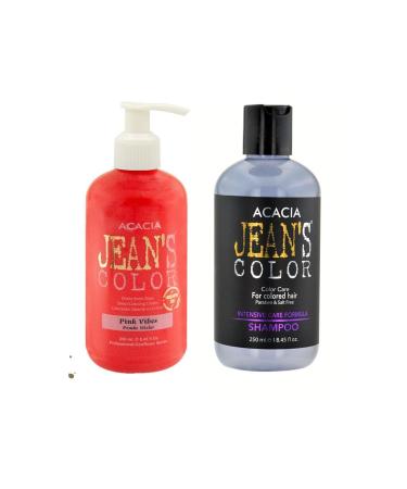 Acacia Jeans Color Color Protection Shampoo 250 Ml And Color Hair Dye Pink Feelings 250 Ml