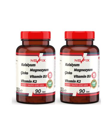 Nevfix 90 Tablets x 2 Calcium Magnesium Potassium Kalium Zinc Vitamin D3 Vitamin K2 CALCIUM