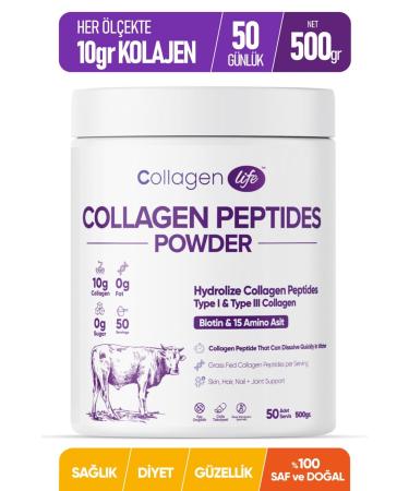 Collagen Life 0 Hydrolyzed Collagen Peptides Biotin and 15 Amino Acid Food Supplement 50 Days