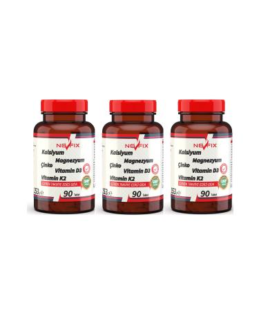 Nevfix 90 Tablets x 3 Calcium Magnesium Potassium Kalium Zinc Vitamin D3 Vitamin K2 CALCIUM