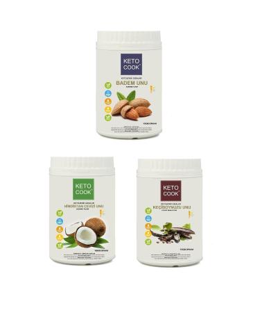 KetoCook Ketogenic Gluten Free Almond Flour 1500 Gr + Coconut Flour 1000 Gr + Carob Flour 1500 Gr