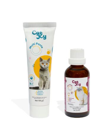 CATJOY Super 2 Pack Multivitamin Cat Malt Paste 100gr and B Plus Cat Hair Drops 50ml