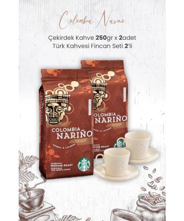 Starbucks Colombia Narino Bean Coffee 250 gr x 2 Pieces and Turkish Coffee Cup Set of 2