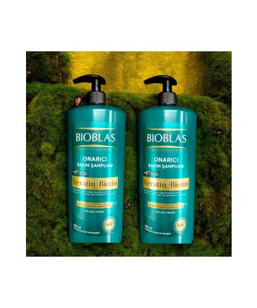 Bioblas 2 Pieces Keratin Biotin 900 ml Professional Repair Care Shampoo 97% Extra Repair