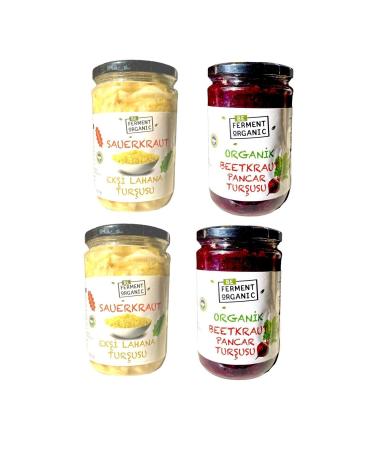 Beferment Organic Plain Sauerkraut *2 and Beetkraut Beet *2 4pcs Sour Sauerkraut