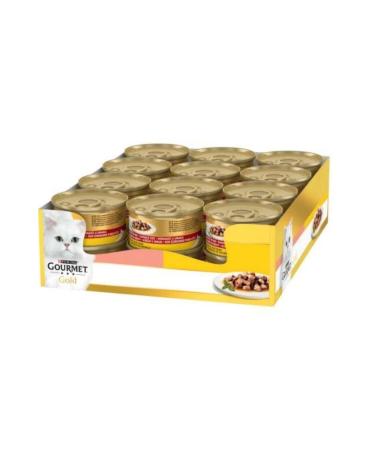 Gourmet Adult Cat Canned Food with Pieces of Meat Salmon and Chicken 85gr X 24 Pieces