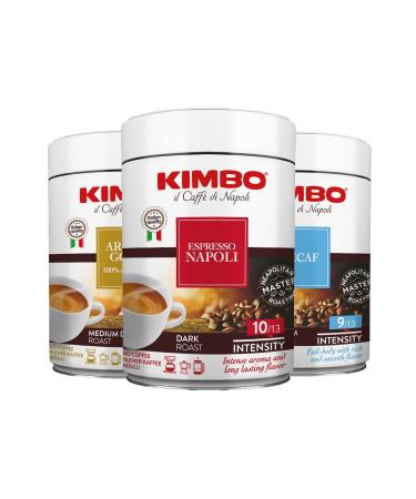 Kimbo Aroma Gold + Espresso Napoli + Decaffeinato Filter Coffee Canister (250 Gr)