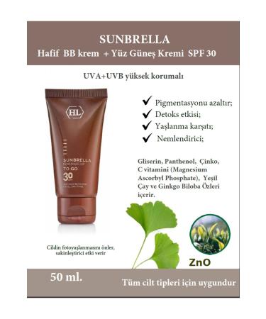 HL Cosmetics Sunbrella Bb Cream Face Sunscreen Spf 30 (PANTHENOL GREEN TEA GINKGO BILOBA) 50 Ml.