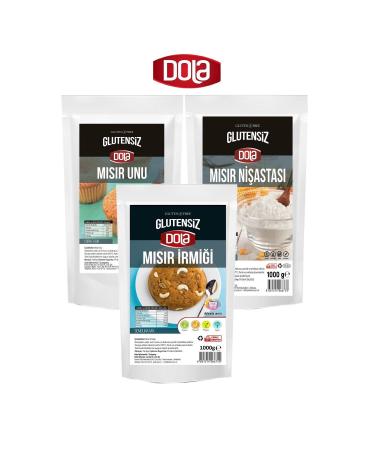 Dola 3-Piece Gluten-Free Flour Set Corn Flour Corn Starch and Corn Semolina 1 Kg X 3 Pieces