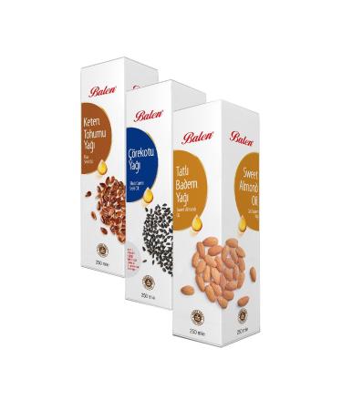 Balen 250 ml Black Cumin Flax Seed Sweet Almond Oils Cold Pressed