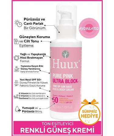 Huux Tone Equalizing Brightening Sun Cream Spf50+ & Ultra Power Block Tone Up Base Pure Pink 50 Ml