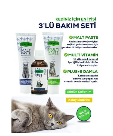 Sernely 3-Piece Cat Care Set Anti-hairball Malt Paste 100gr + Multi-paste 100gr + Plus B Drops 50 ml