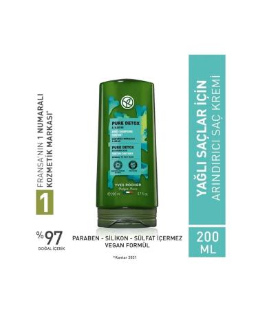 Yves Rocher Detoxifying Moringa Seed Extract and Agave Purifying Conditioner - Oily Hair / Pure Detox 200 ml