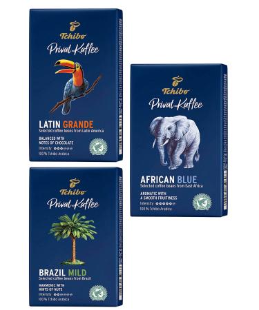 Tchibo Privat Kaffee Brazil Mild+Latin Grande+African Blue 250 Gr 3 Pack Ground Filter Coffee