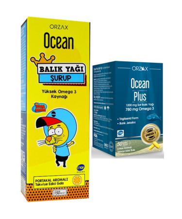 Ocean Fish Oil Syrup Orange Flavored 150 ml + Ocean Plus 1200 mg 50 Capsules Advantageous Family Package